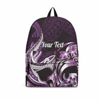 Personalized Hawaii Shark Tattoo Backpack Hawaiian Pattern Plumeria Purple LT14 Purple - Polynesian Pride