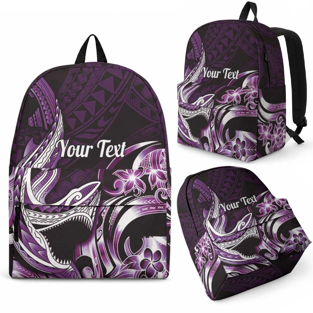 Personalized Hawaii Shark Tattoo Backpack Hawaiian Pattern Plumeria Purple LT14 - Polynesian Pride