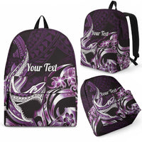 Personalized Hawaii Shark Tattoo Backpack Hawaiian Pattern Plumeria Purple LT14 - Polynesian Pride