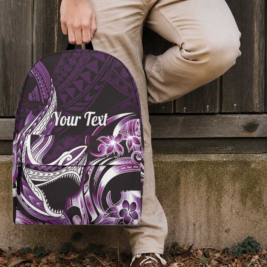 Personalized Hawaii Shark Tattoo Backpack Hawaiian Pattern Plumeria Purple LT14 - Polynesian Pride