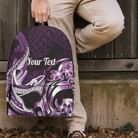 Personalized Hawaii Shark Tattoo Backpack Hawaiian Pattern Plumeria Purple LT14 - Polynesian Pride