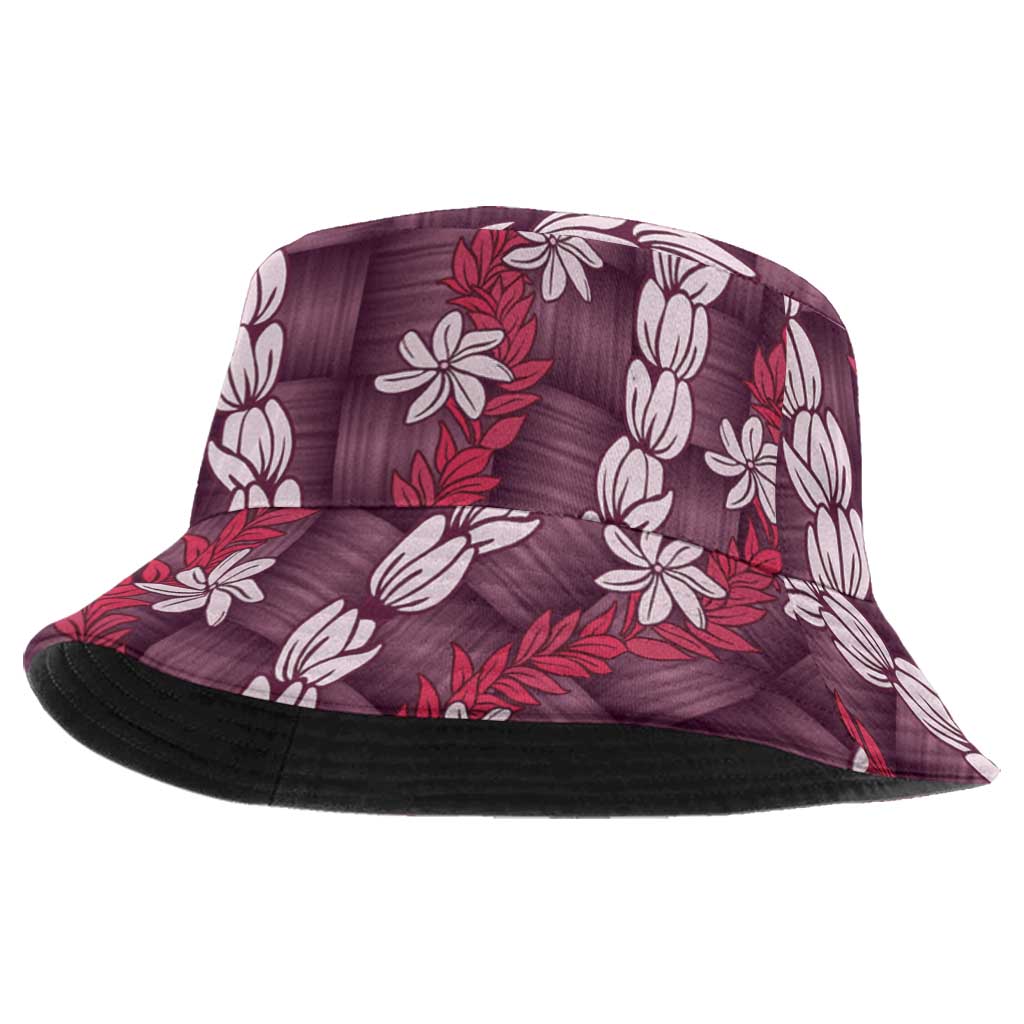 Pikake Maile Tiare Lei Bucket Hat Akala Lauhala Pattern LT01 One Size Pink - Polynesian Pride