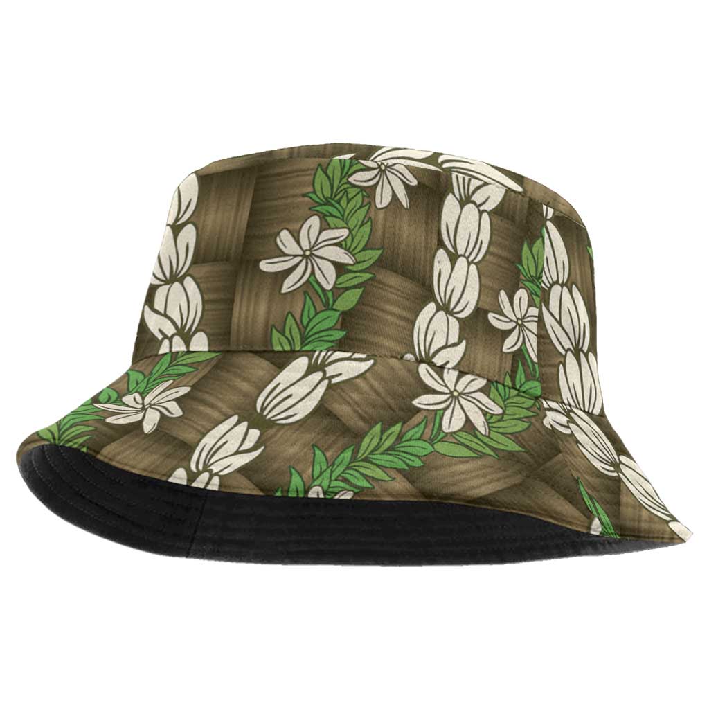 Pikake Maile Tiare Lei Bucket Hat Natural Lauhala Pattern LT01 One Size Brown - Polynesian Pride