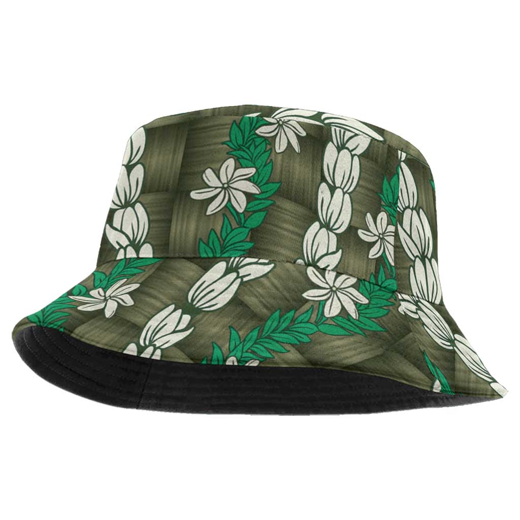 Pikake Maile Tiare Lei Bucket Hat Omaomao Lauhala Pattern LT01 One Size Green - Polynesian Pride