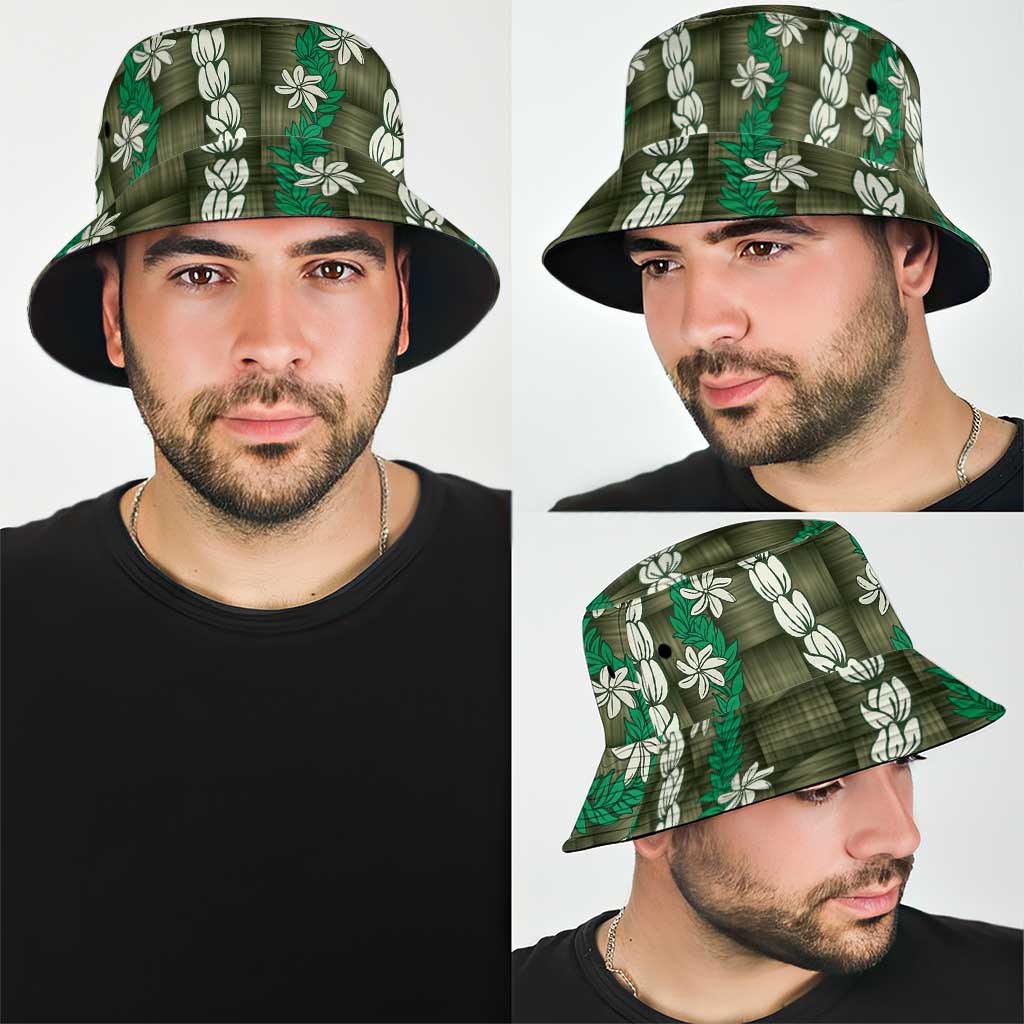 Pikake Maile Tiare Lei Bucket Hat Omaomao Lauhala Pattern
