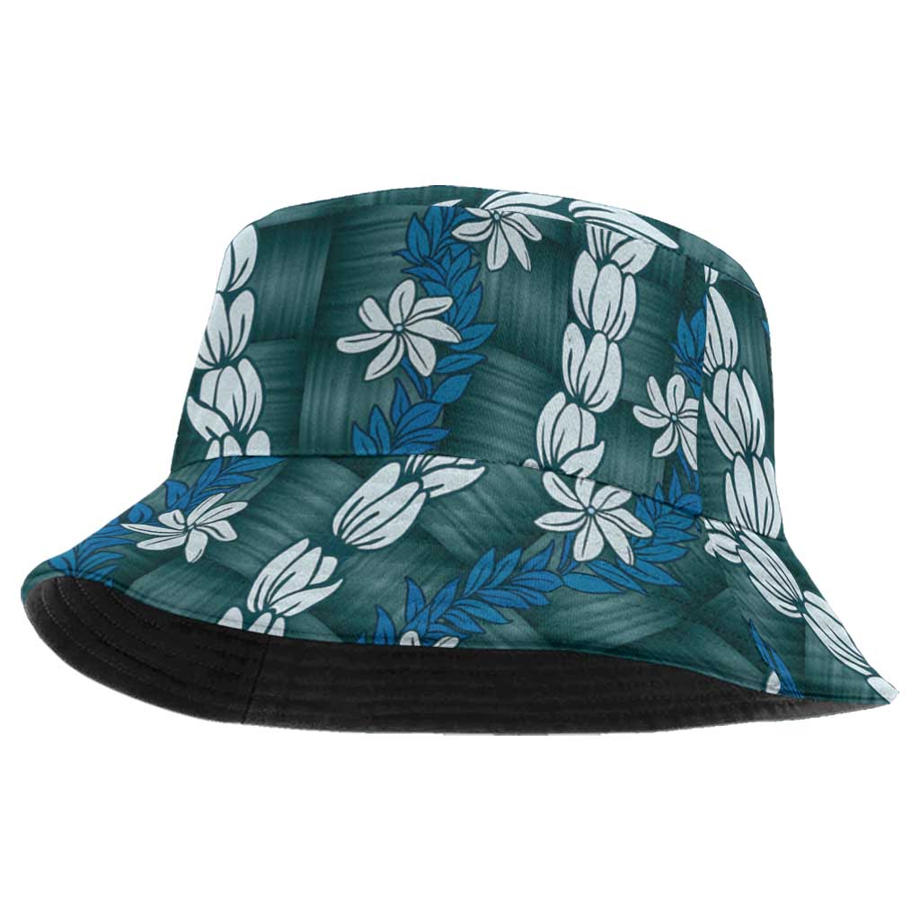 Pikake Maile Tiare Lei Bucket Hat Polu Lauhala Pattern LT01 One Size Blue - Polynesian Pride