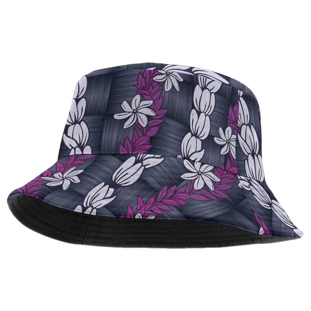 Pikake Maile Tiare Lei Bucket Hat Poni Lauhala Pattern LT01 One Size Purple - Polynesian Pride