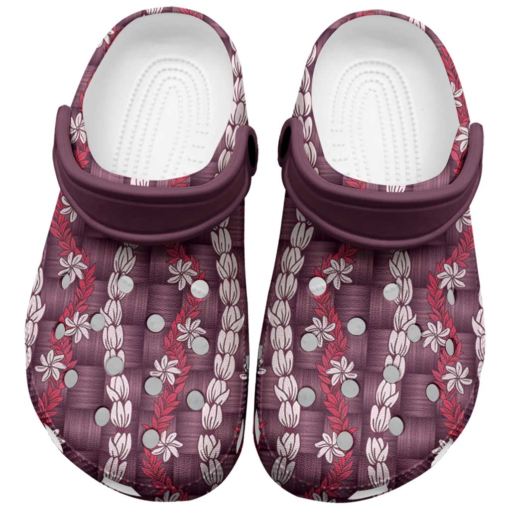 Pikake Maile Tiare Lei Clogs Shoes Akala Lauhala Pattern LT01 Pink - Polynesian Pride