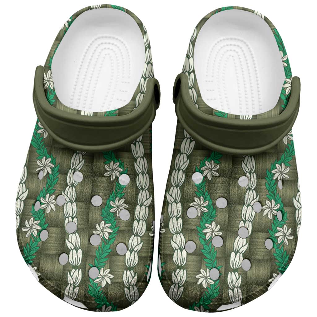 Pikake Maile Tiare Lei Clogs Shoes Omaomao Lauhala Pattern LT01 Green - Polynesian Pride