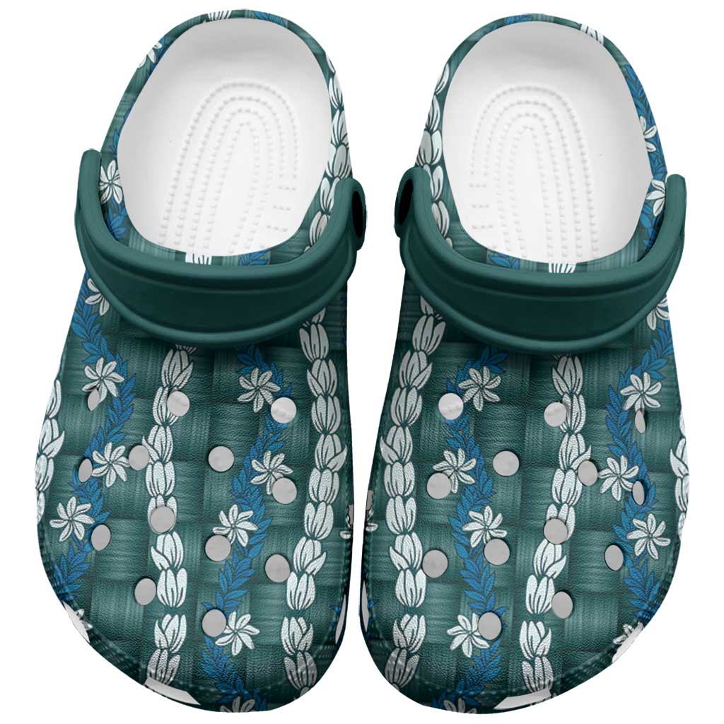 Pikake Maile Tiare Lei Clogs Shoes Polu Lauhala Pattern LT01 Blue - Polynesian Pride