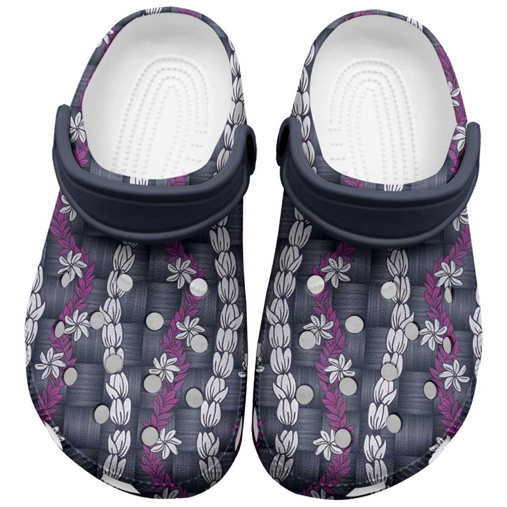 Pikake Maile Tiare Lei Clogs Shoes Poni Lauhala Pattern LT01 Purple - Polynesian Pride