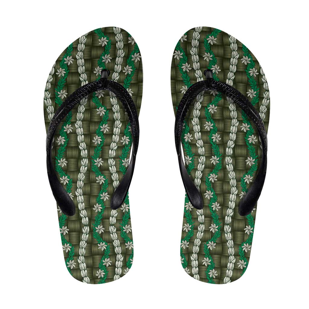 Pikake Maile Tiare Lei Flip Flops Omaomao Lauhala Pattern LT01 Green - Polynesian Pride