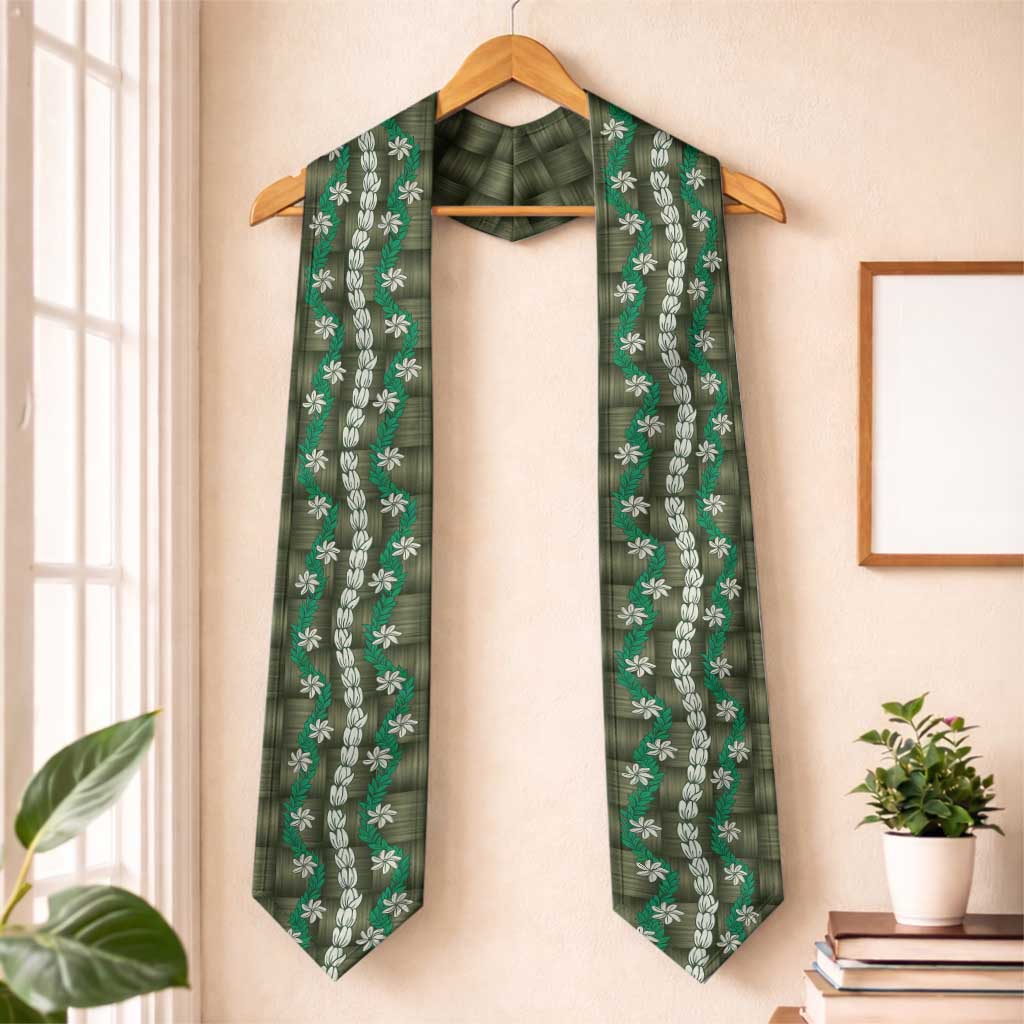 Pikake Maile Tiare Lei Graduation Stole Omaomao Lauhala Pattern LT01 One Size Green - Polynesian Pride