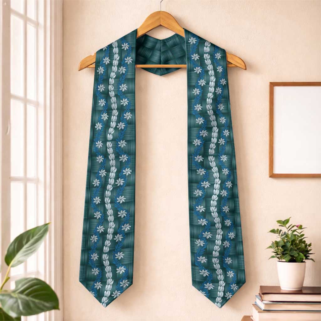 Pikake Maile Tiare Lei Graduation Stole Polu Lauhala Pattern LT01 One Size Blue - Polynesian Pride