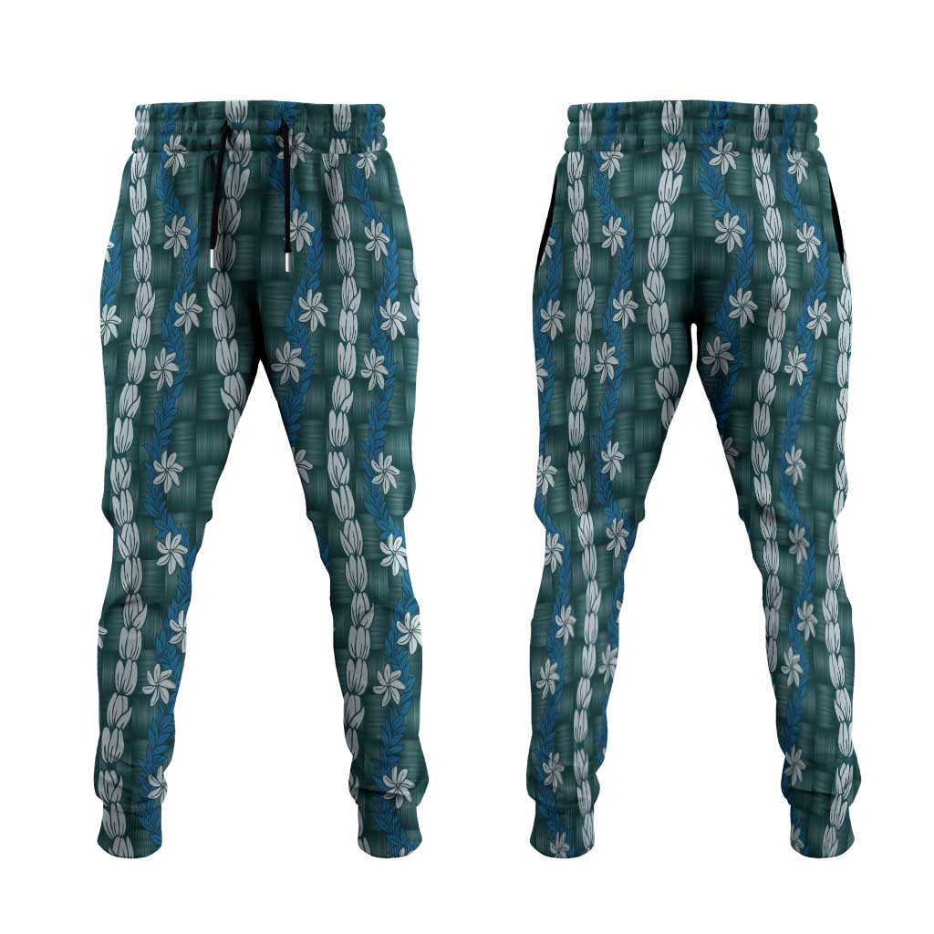 Pikake Maile Tiare Lei Jogger Pants Polu Lauhala Pattern LT01 Blue - Polynesian Pride