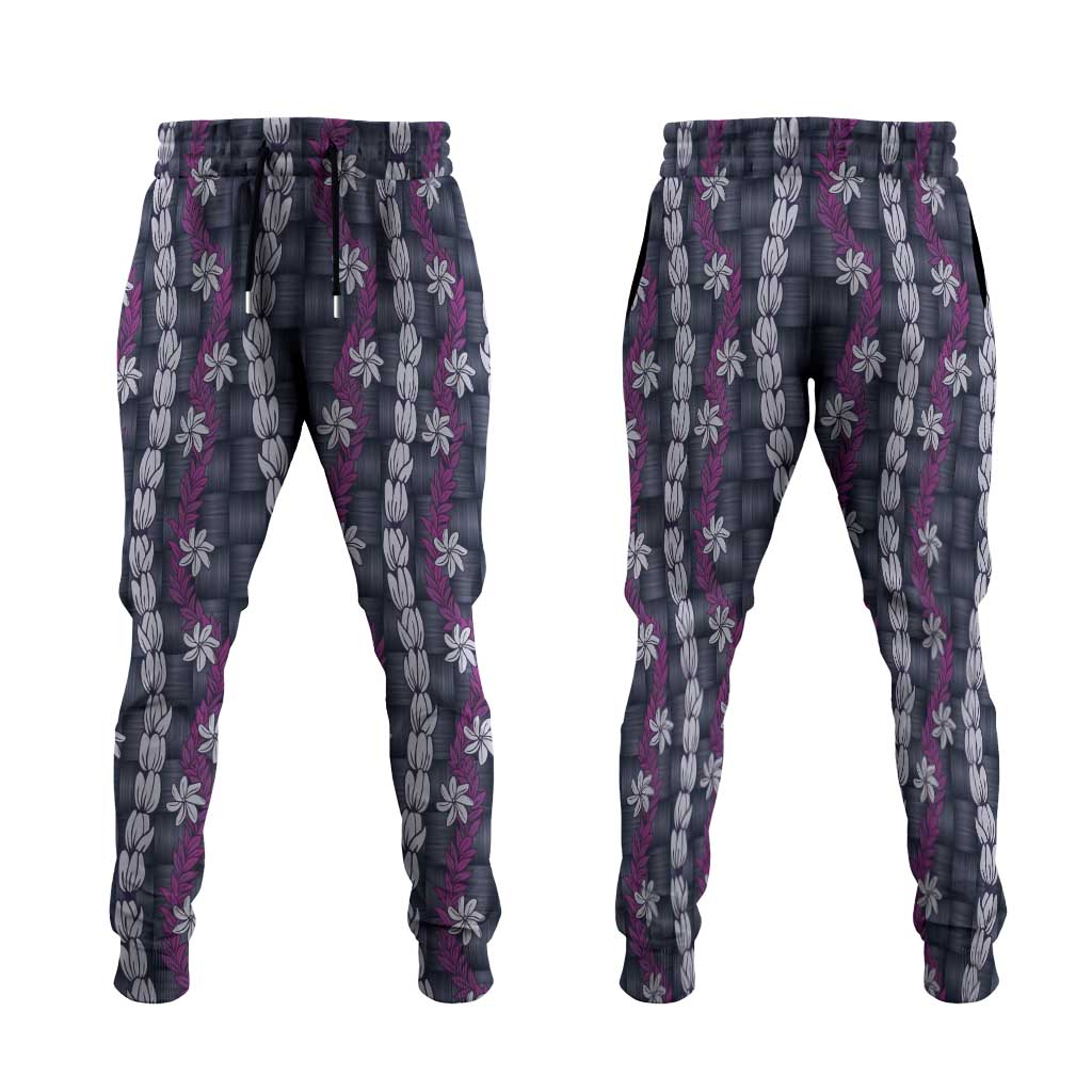 Pikake Maile Tiare Lei Jogger Pants Poni Lauhala Pattern LT01 Purple - Polynesian Pride