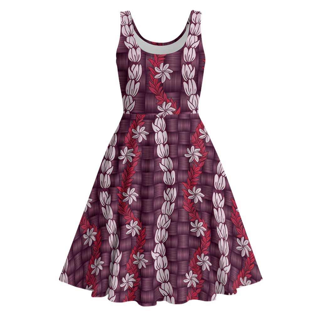 Pikake Maile Tiare Lei Midi Dress Akala Lauhala Pattern LT01 Pink - Polynesian Pride