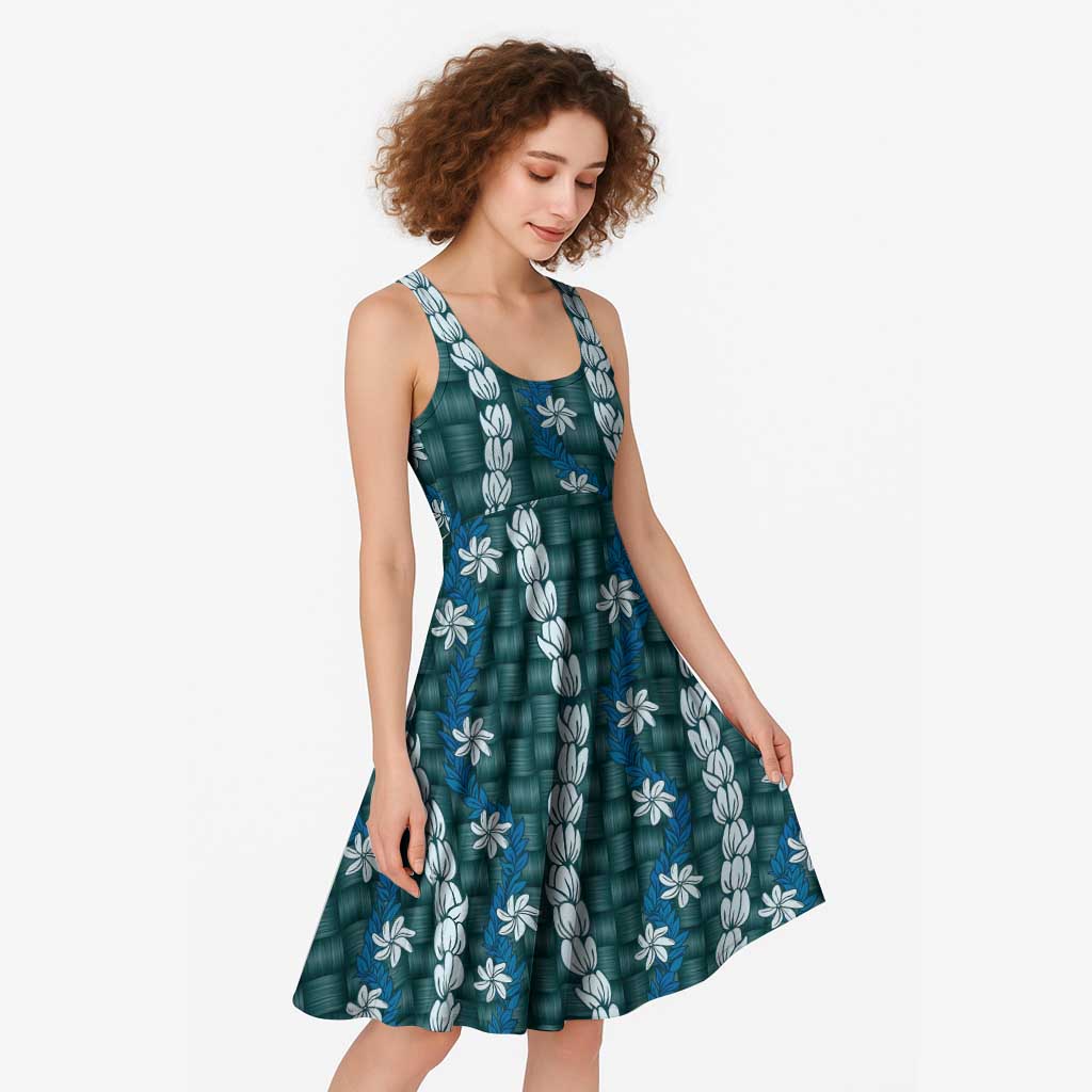 Pikake Maile Tiare Lei Midi Dress Polu Lauhala Pattern