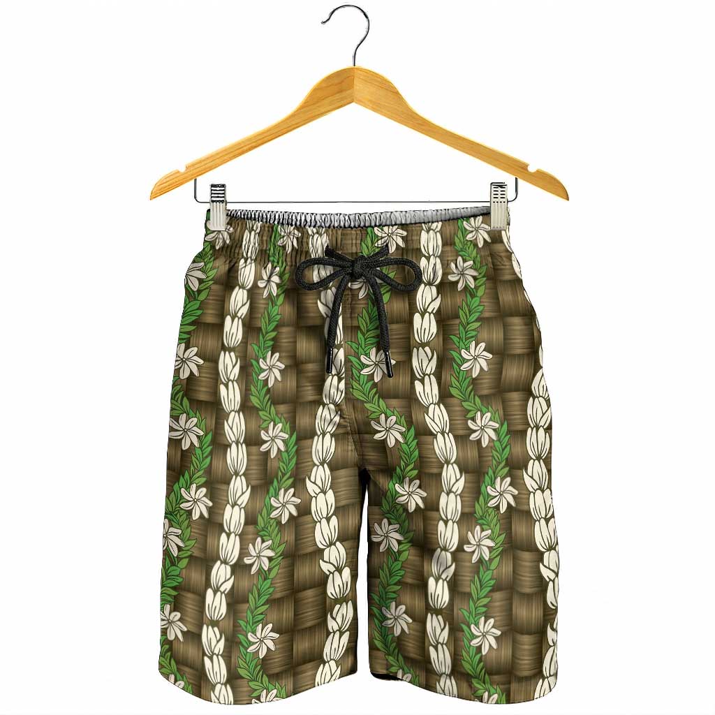 Pikake Maile Tiare Lei Shorts for Men Natural Lauhala Pattern