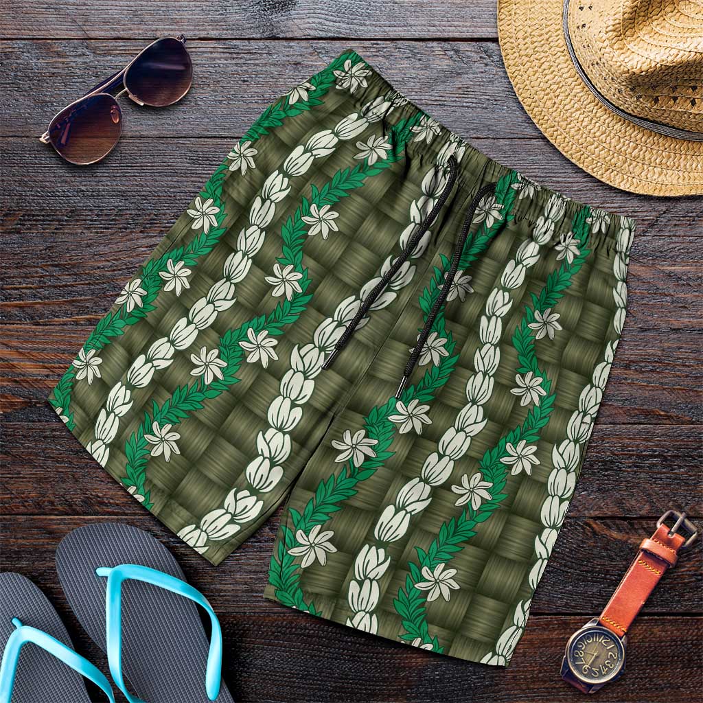 Pikake Maile Tiare Lei Shorts for Men Omaomao Lauhala Pattern
