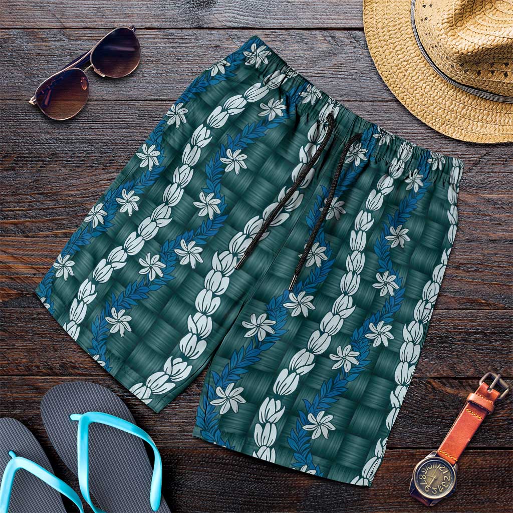 Pikake Maile Tiare Lei Shorts for Men Polu Lauhala Pattern LT01 Blue - Polynesian Pride
