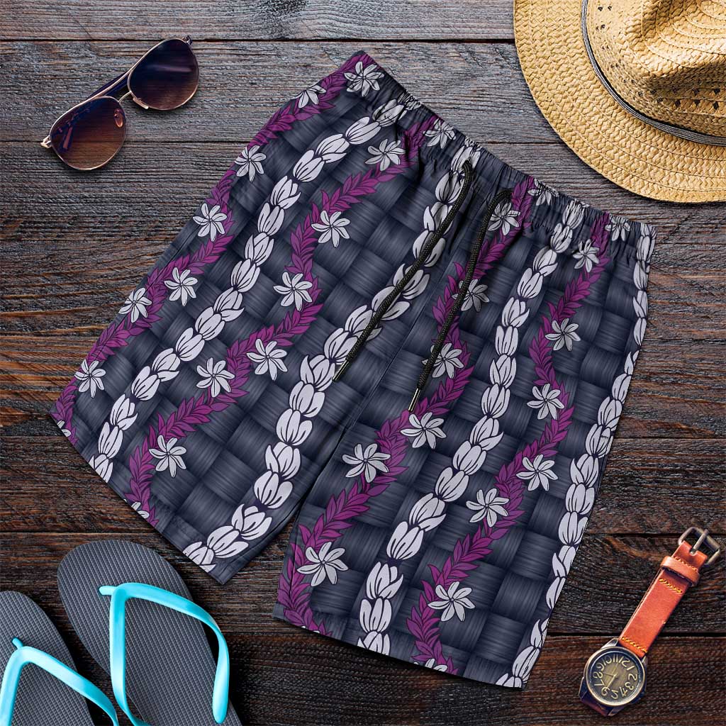 Pikake Maile Tiare Lei Shorts for Men Poni Lauhala Pattern LT01 Purple - Polynesian Pride
