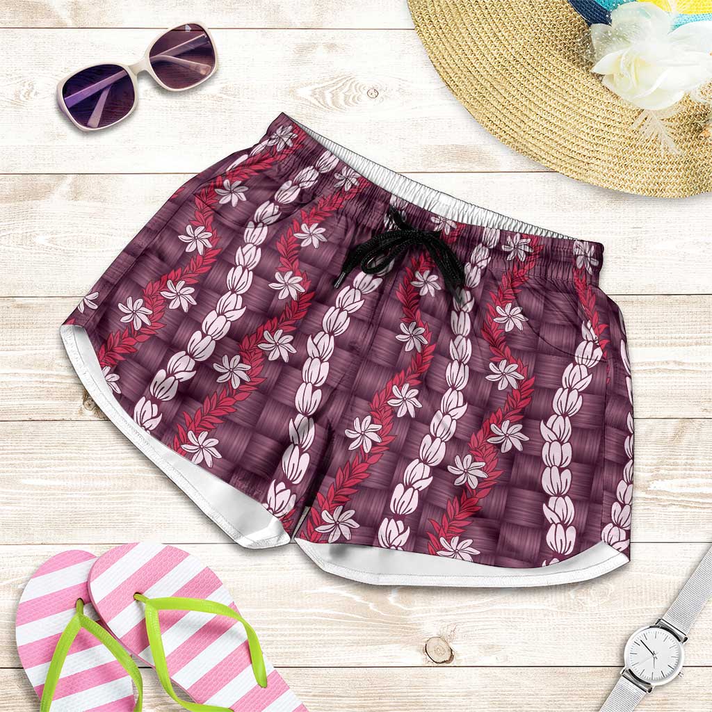 Pikake Maile Tiare Lei Shorts for Women Akala Lauhala Pattern LT01 Pink - Polynesian Pride