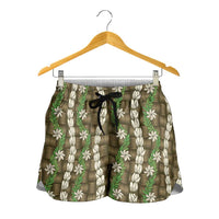 Pikake Maile Tiare Lei Shorts for Women Natural Lauhala Pattern