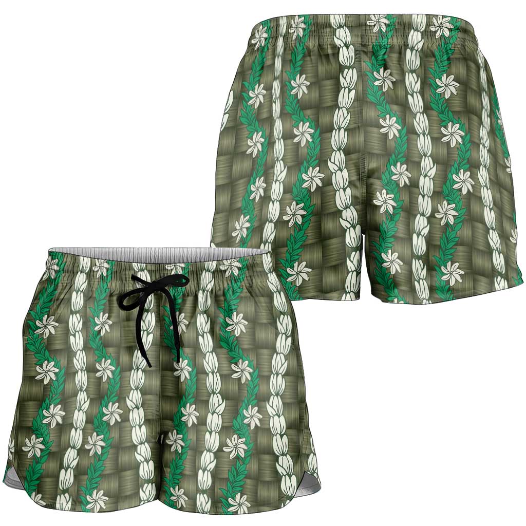 Pikake Maile Tiare Lei Shorts for Women Omaomao Lauhala Pattern