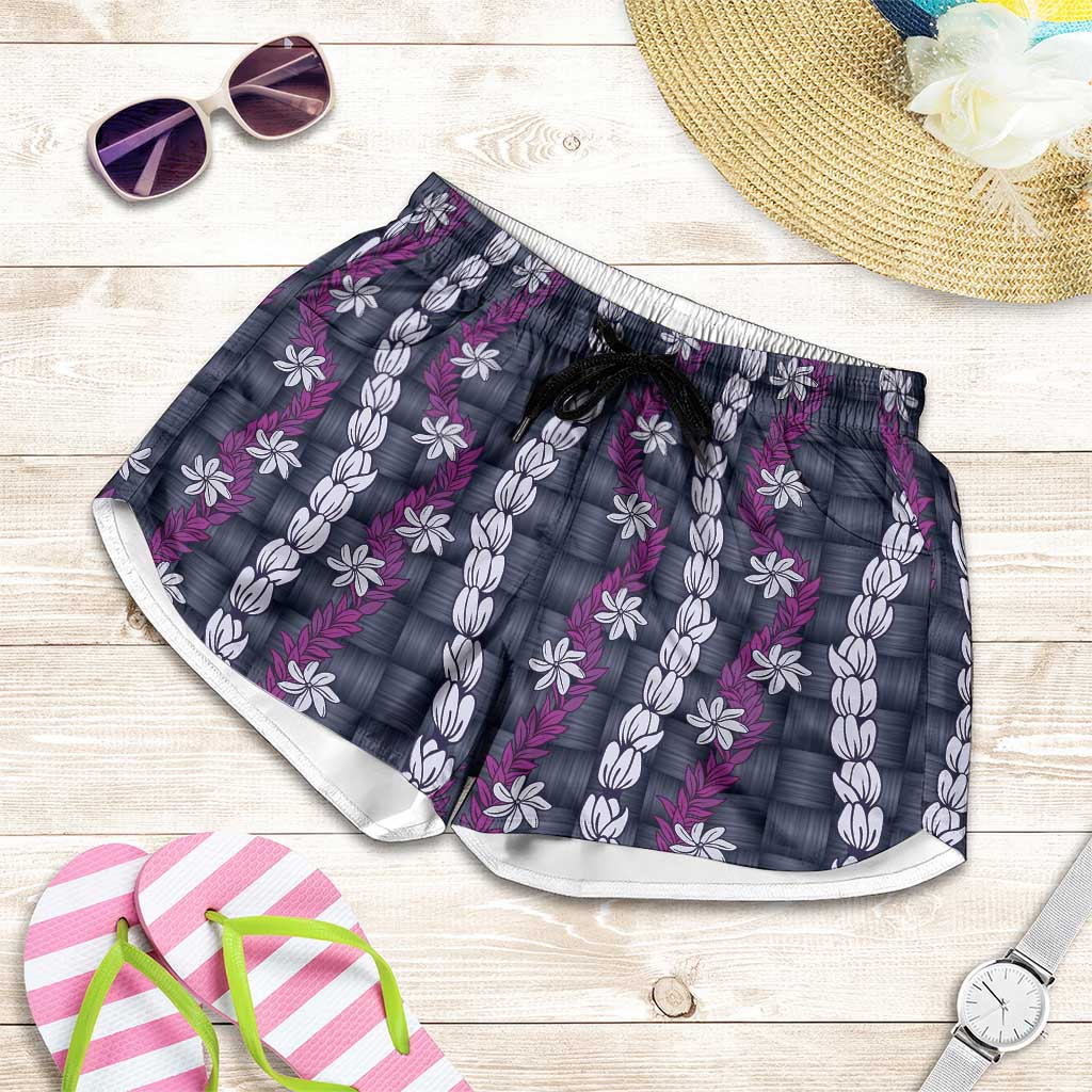 Pikake Maile Tiare Lei Shorts for Women Poni Lauhala Pattern LT01 Purple - Polynesian Pride