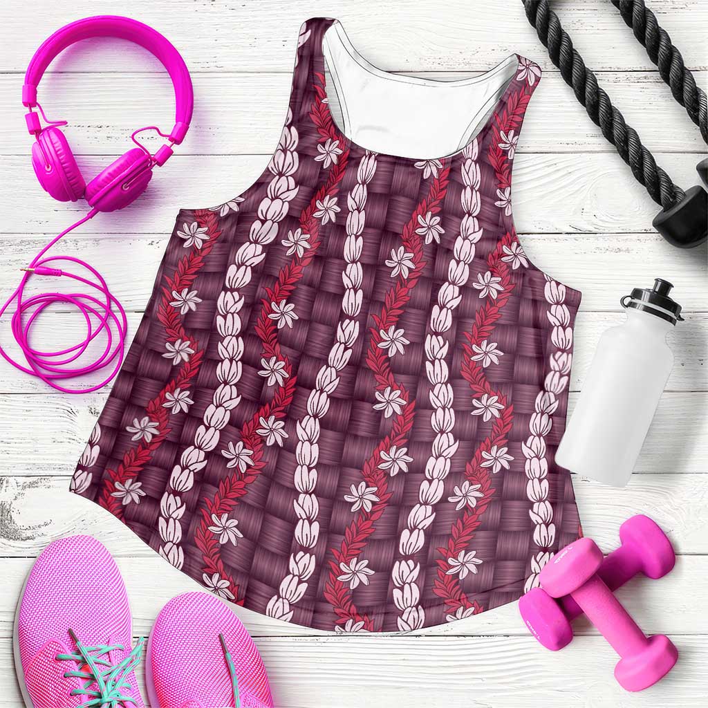 Pikake Maile Tiare Lei Women Racerback Tank Akala Lauhala Pattern LT01 Pink - Polynesian Pride