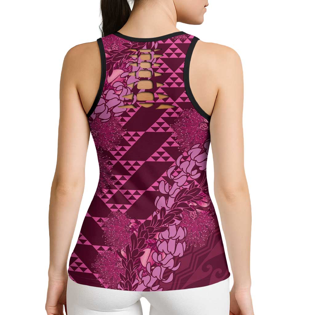 Pink Aloha Hawaii Hollow Tank Top Hawaiian Kakau Ohia Lehua Lei - Polynesian Pride