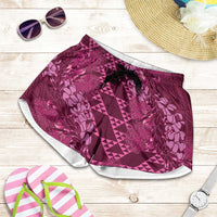 Pink Aloha Hawaii Shorts for Women Hawaiian Kakau Ohia Lehua Lei LT14 Pink - Polynesian Pride