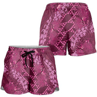 Pink Aloha Hawaii Shorts for Women Hawaiian Kakau Ohia Lehua Lei LT14 - Polynesian Pride