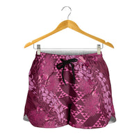 Pink Aloha Hawaii Shorts for Women Hawaiian Kakau Ohia Lehua Lei LT14 - Polynesian Pride