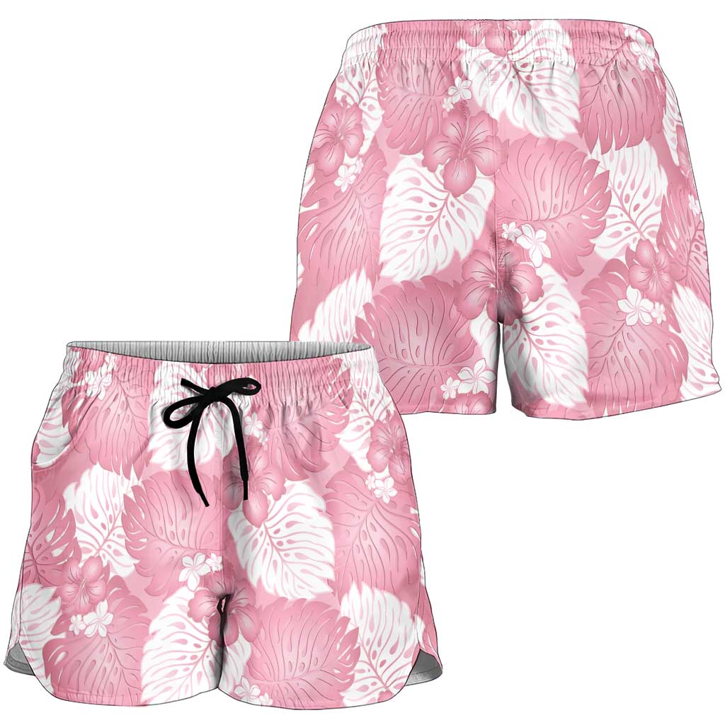 Pink Aloha Hawaii Shorts for Women Monstera Hibiscus Plumeria Seamless Vibes LT14 - Polynesian Pride