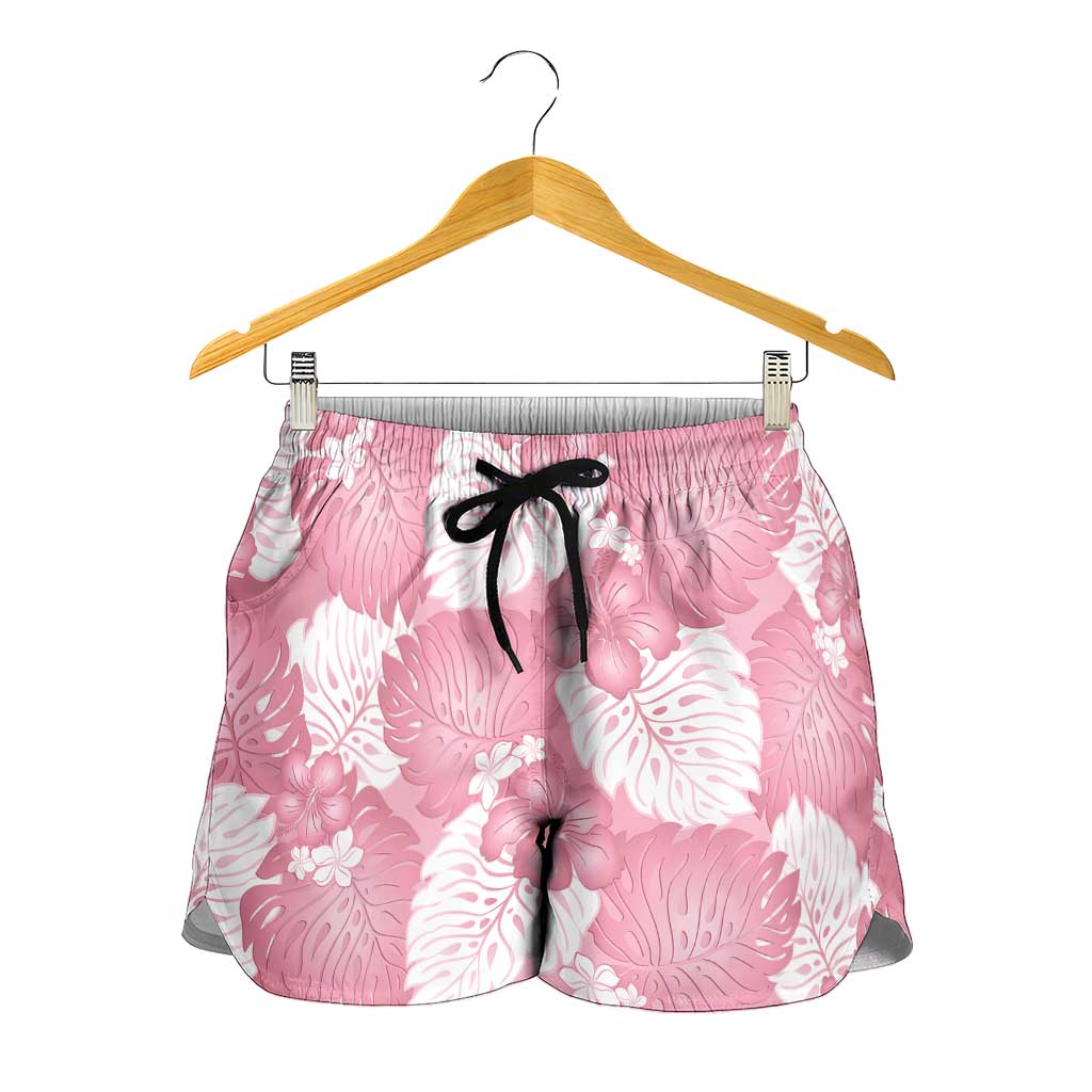 Pink Aloha Hawaii Shorts for Women Monstera Hibiscus Plumeria Seamless Vibes LT14 - Polynesian Pride