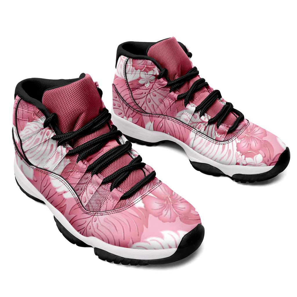 Pink Aloha Hawaii Sneakers J11 Monstera Hibiscus Plumeria Seamless Vibes - Polynesian Pride