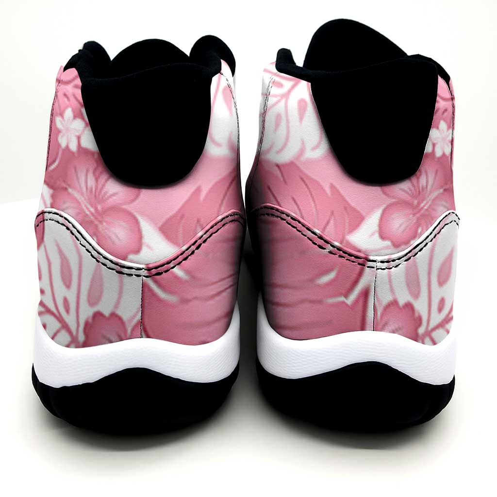 Pink Aloha Hawaii Sneakers J11 Monstera Hibiscus Plumeria Seamless Vibes - Polynesian Pride