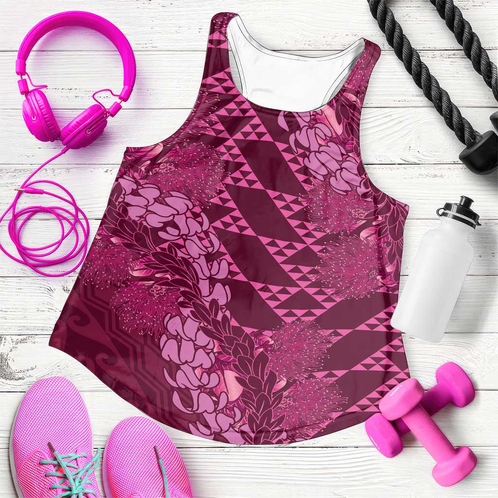 Pink Aloha Hawaii Women Racerback Tank Hawaiian Kakau Ohia Lehua Lei LT14 Pink - Polynesian Pride