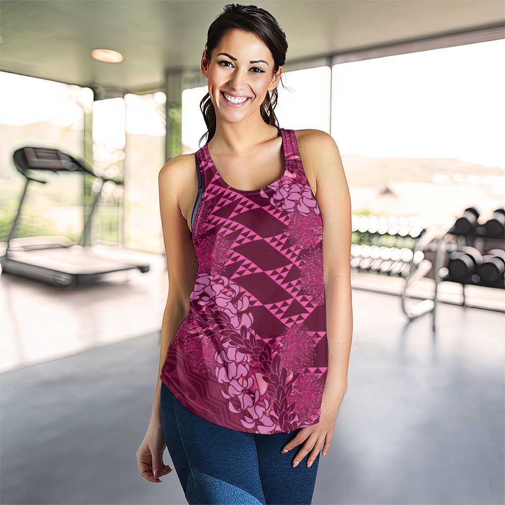Pink Aloha Hawaii Women Racerback Tank Hawaiian Kakau Ohia Lehua Lei LT14 - Polynesian Pride