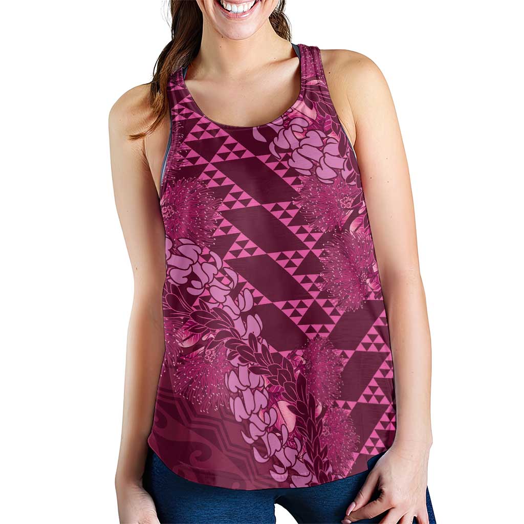 Pink Aloha Hawaii Women Racerback Tank Hawaiian Kakau Ohia Lehua Lei LT14 - Polynesian Pride