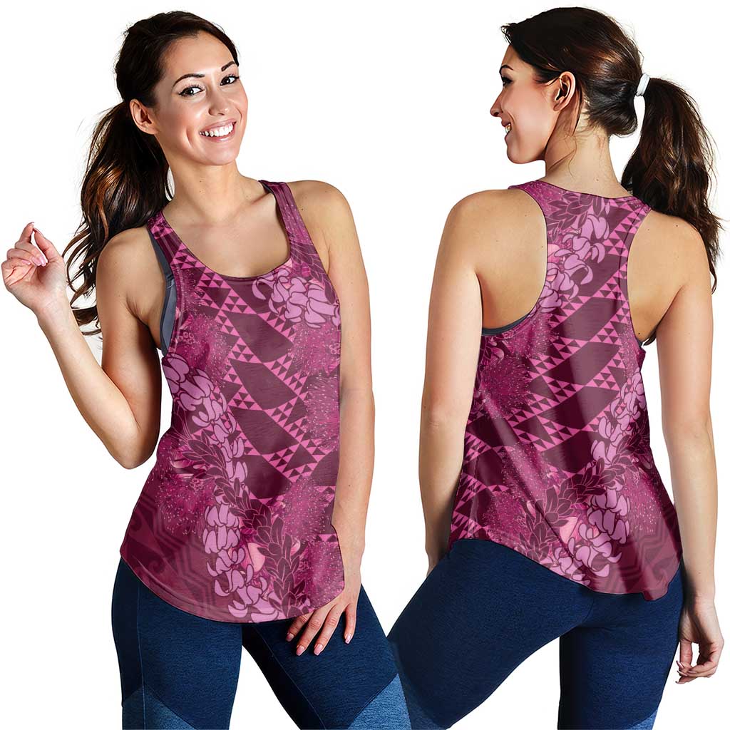 Pink Aloha Hawaii Women Racerback Tank Hawaiian Kakau Ohia Lehua Lei LT14 - Polynesian Pride