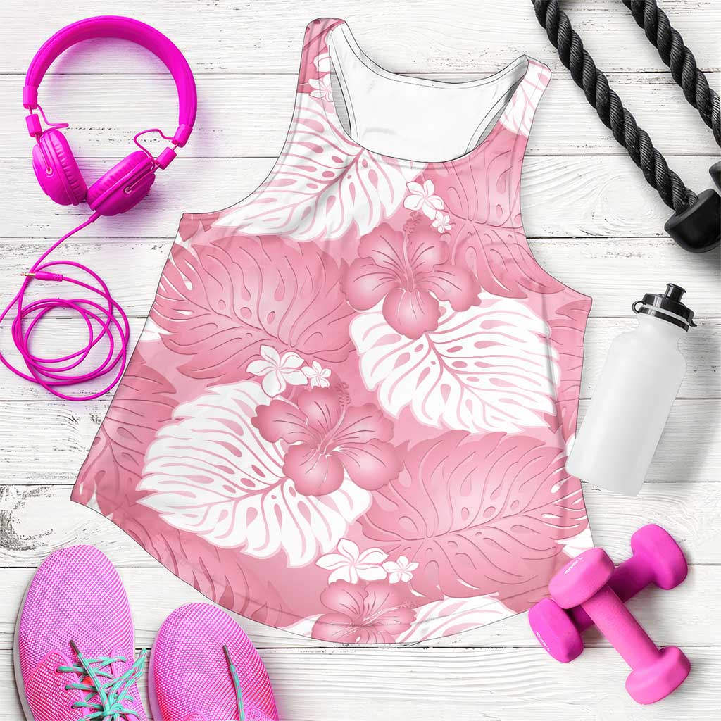Pink Aloha Hawaii Women Racerback Tank Monstera Hibiscus Plumeria Seamless Vibes LT14 Pink - Polynesian Pride
