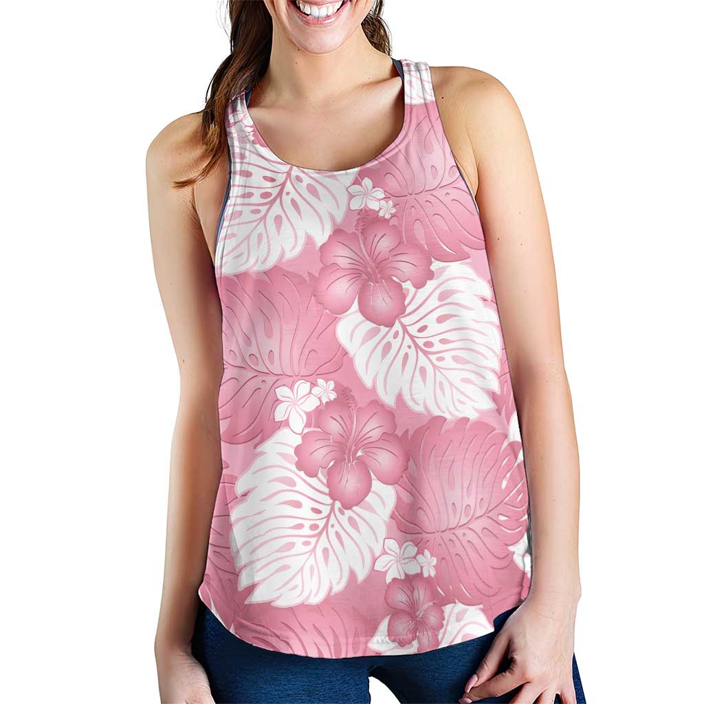 Pink Aloha Hawaii Women Racerback Tank Monstera Hibiscus Plumeria Seamless Vibes LT14 - Polynesian Pride