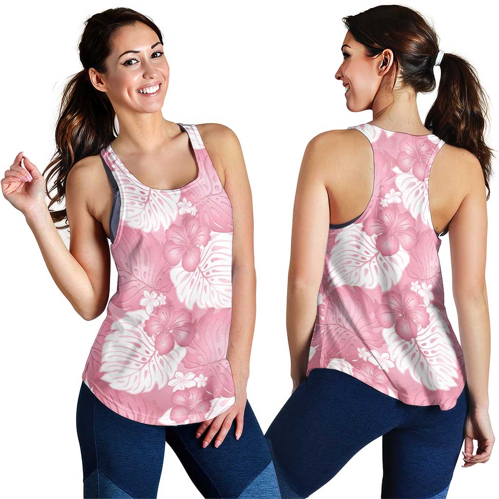Pink Aloha Hawaii Women Racerback Tank Monstera Hibiscus Plumeria Seamless Vibes LT14 - Polynesian Pride