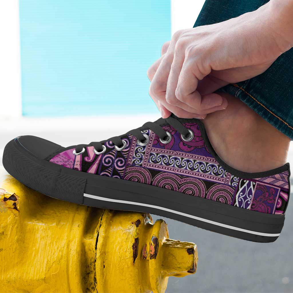 Pink Aotearoa Kowhaiwhai Pattern Low Top Shoes NZ Maori Quilt Style - Polynesian Pride