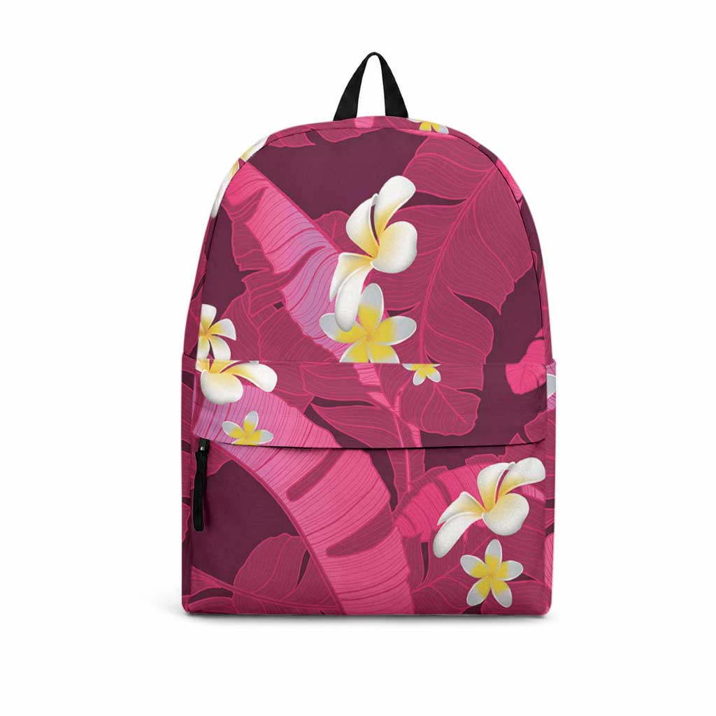 Pink Banana Leaf Hawaii Backpack Lau Maia Plumeria Tropical Summer Vibes LT14 Pink - Polynesian Pride