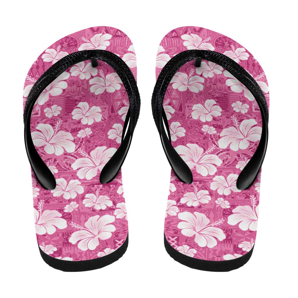 Pink Bula Fiji Masi Hibiscus Seamless Flip Flops