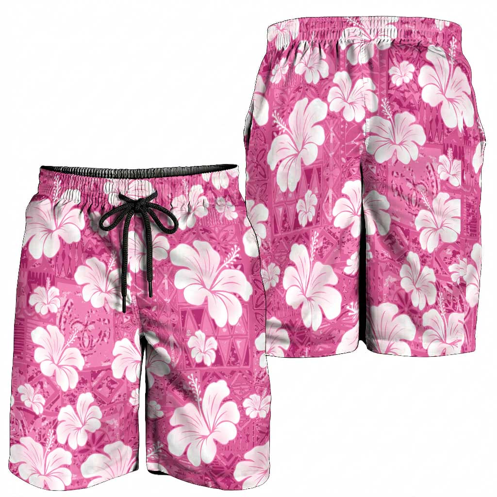 Pink Bula Fiji Masi Hibiscus Seamless Shorts for Men